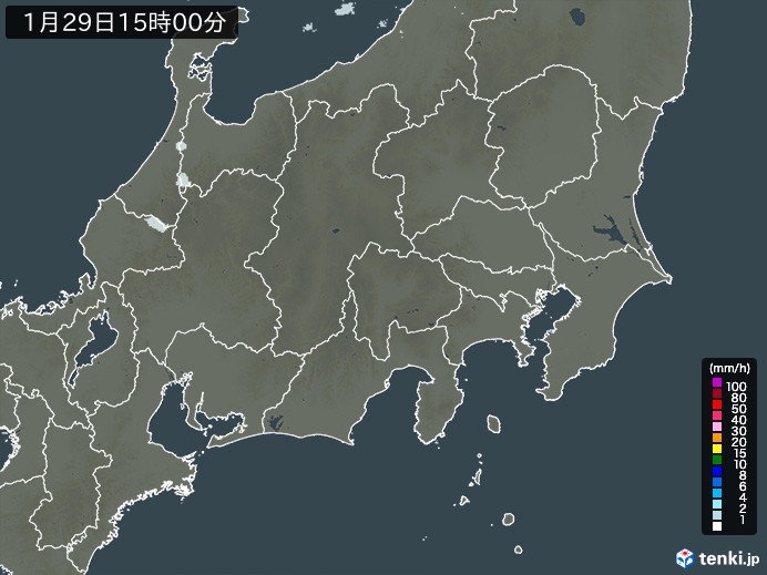 関東・甲信地方の雨雲レーダー(2024年01月29日)