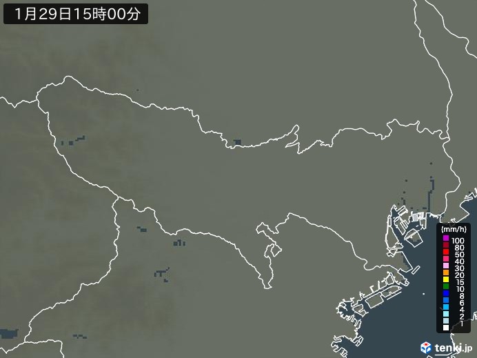 東京都の雨雲レーダー(2024年01月29日)
