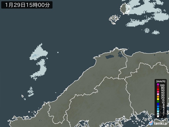 島根県の雨雲レーダー(2024年01月29日)