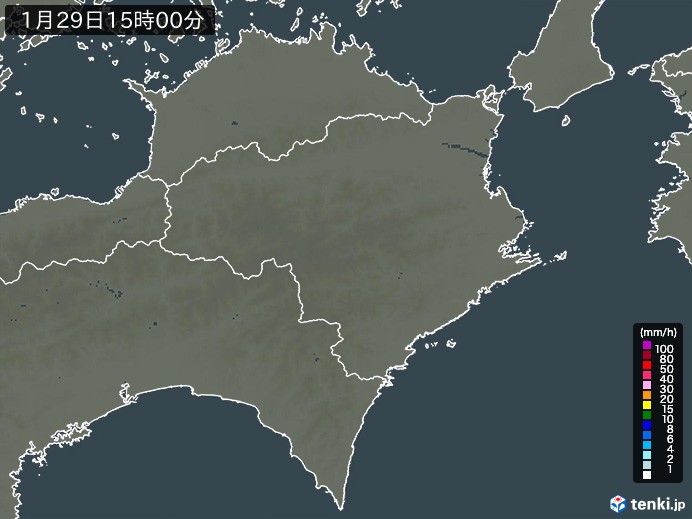 徳島県の雨雲レーダー(2024年01月29日)