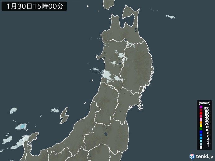 東北地方の雨雲レーダー(2024年01月30日)