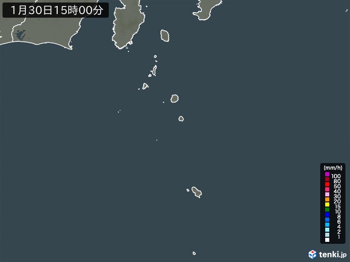 伊豆諸島(東京都)の雨雲レーダー(2024年01月30日)