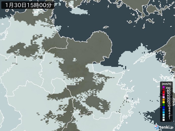 大分県の雨雲レーダー(2024年01月30日)