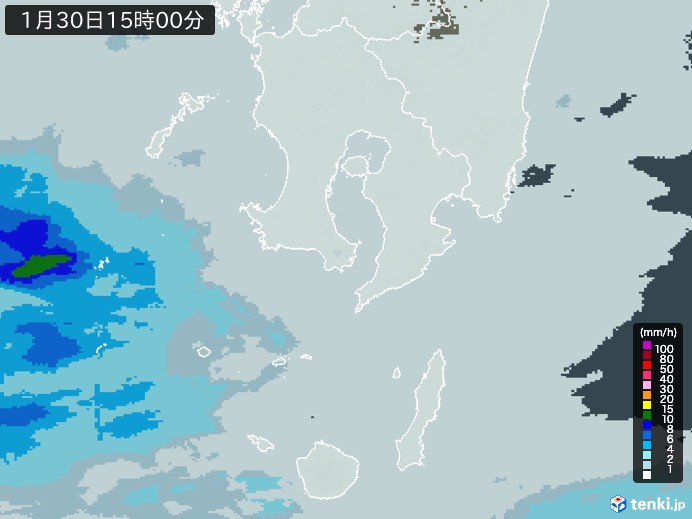 鹿児島県の雨雲レーダー(2024年01月30日)