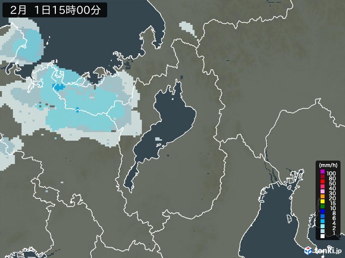 滋賀県の雨雲レーダー(2024年02月01日)