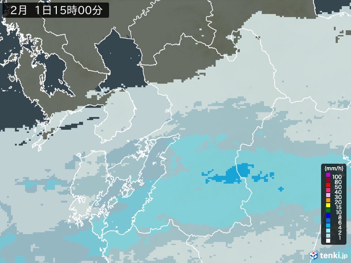 熊本県の雨雲レーダー(2024年02月01日)