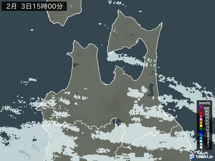 青森県の雨雲レーダー(2024年02月03日)