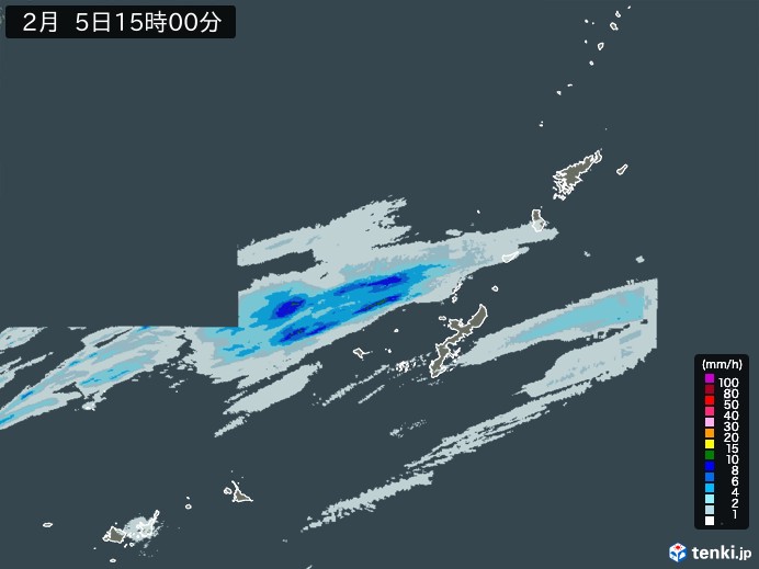 沖縄地方の雨雲レーダー(2024年02月05日)