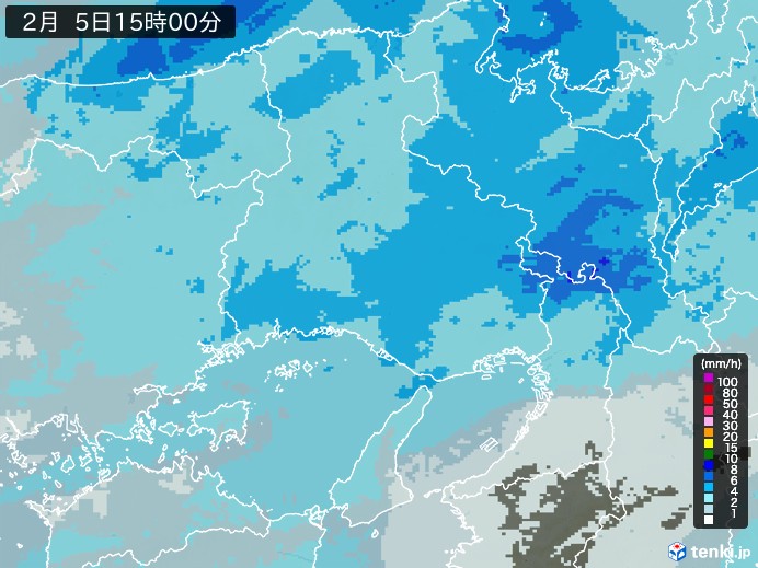 兵庫県の雨雲レーダー(2024年02月05日)