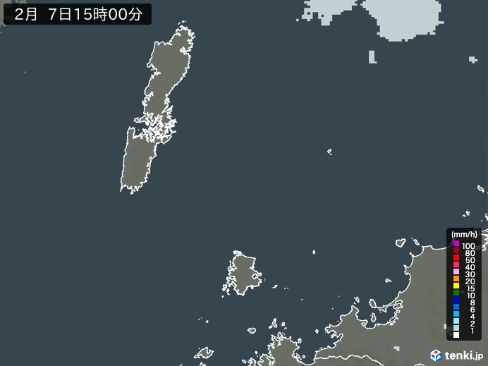 壱岐・対馬(長崎県)の雨雲レーダー(2024年02月07日)