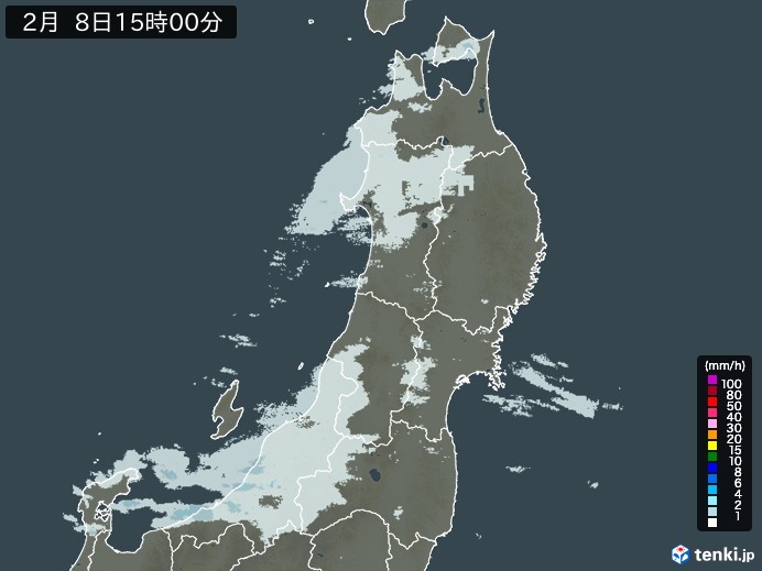 東北地方の雨雲レーダー(2024年02月08日)