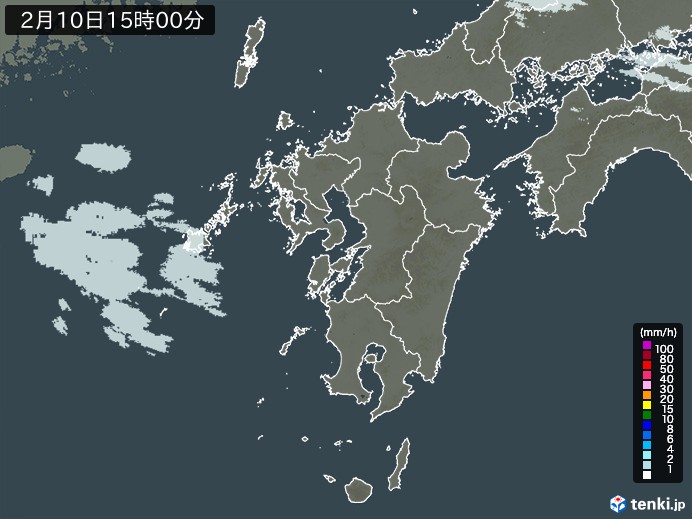 九州地方の雨雲レーダー(2024年02月10日)
