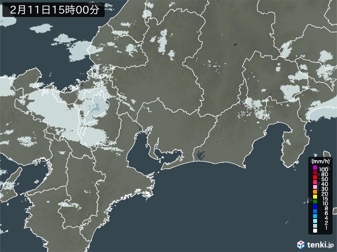 東海地方の雨雲レーダー(2024年02月11日)