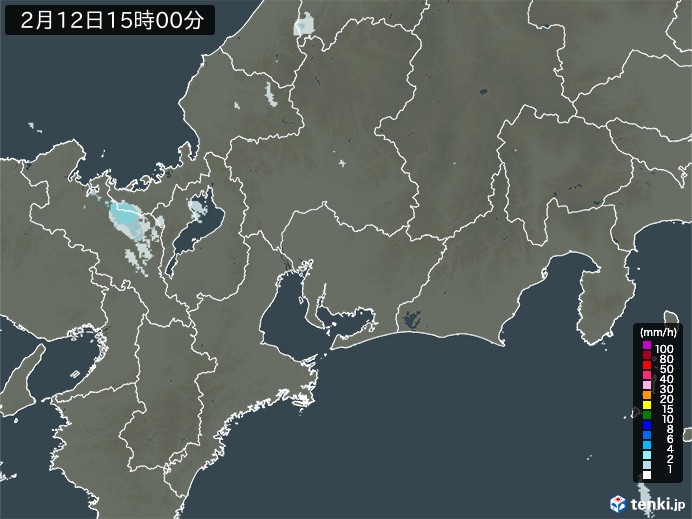 東海地方の雨雲レーダー(2024年02月12日)