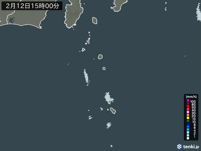 伊豆諸島(東京都)の雨雲レーダー(2024年02月12日)