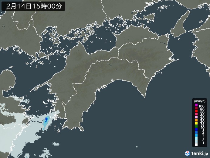 四国地方の雨雲レーダー(2024年02月14日)