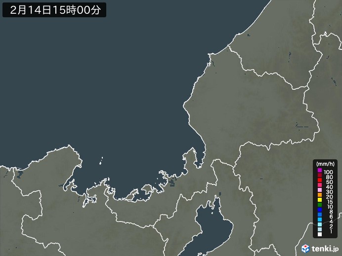 福井県の雨雲レーダー(2024年02月14日)