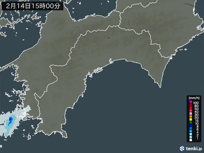 高知県の雨雲レーダー(2024年02月14日)
