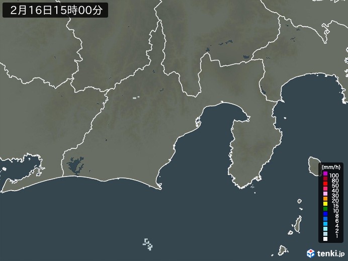 静岡県の雨雲レーダー(2024年02月16日)