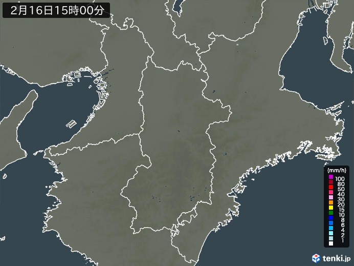 奈良県の雨雲レーダー(2024年02月16日)