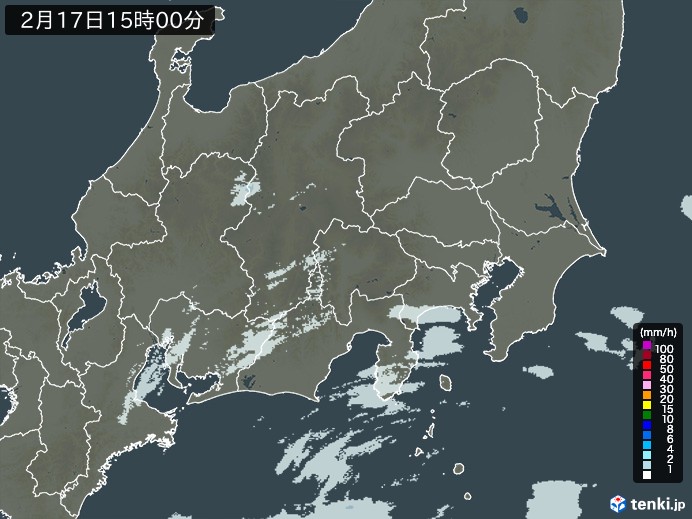 関東・甲信地方の雨雲レーダー(2024年02月17日)