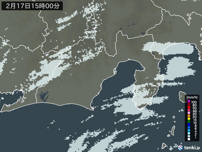 静岡県の雨雲レーダー(2024年02月17日)