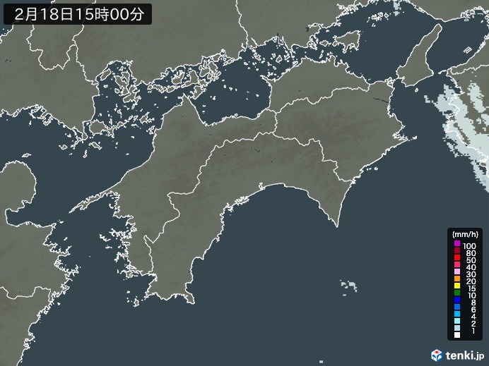 四国地方の雨雲レーダー(2024年02月18日)