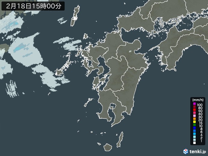 九州地方の雨雲レーダー(2024年02月18日)