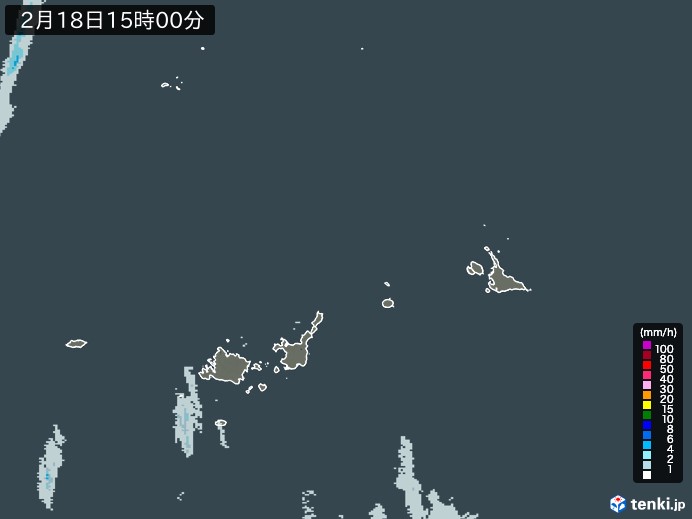 宮古・石垣・与那国(沖縄県)の雨雲レーダー(2024年02月18日)
