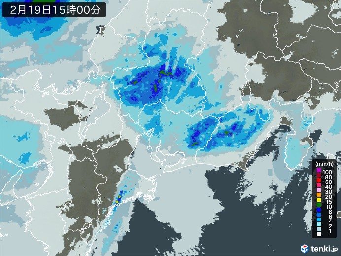 東海地方の雨雲レーダー(2024年02月19日)