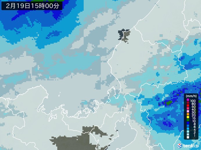 福井県の雨雲レーダー(2024年02月19日)