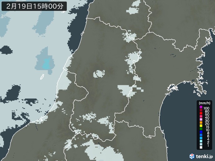 山形県の雨雲レーダー(2024年02月19日)