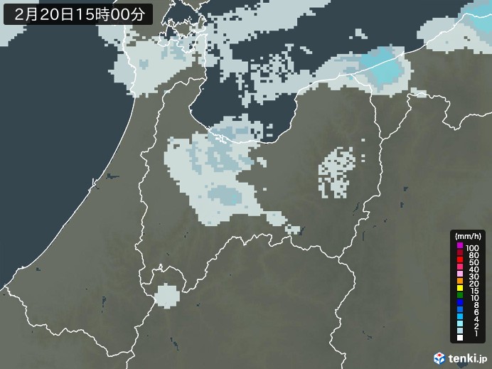 富山県の雨雲レーダー(2024年02月20日)