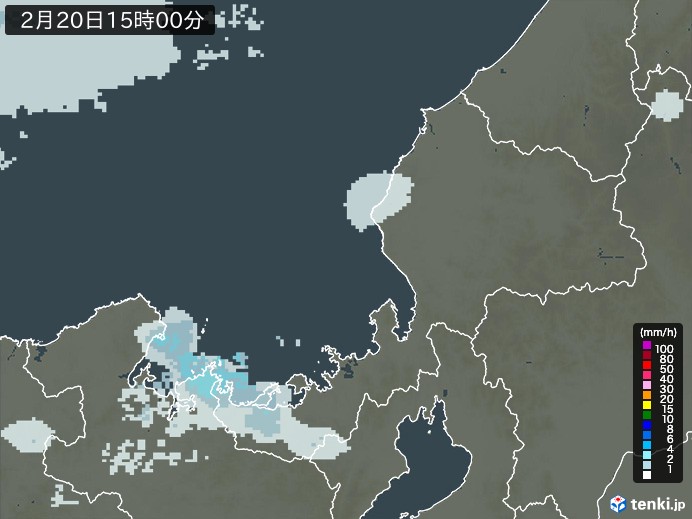 福井県の雨雲レーダー(2024年02月20日)