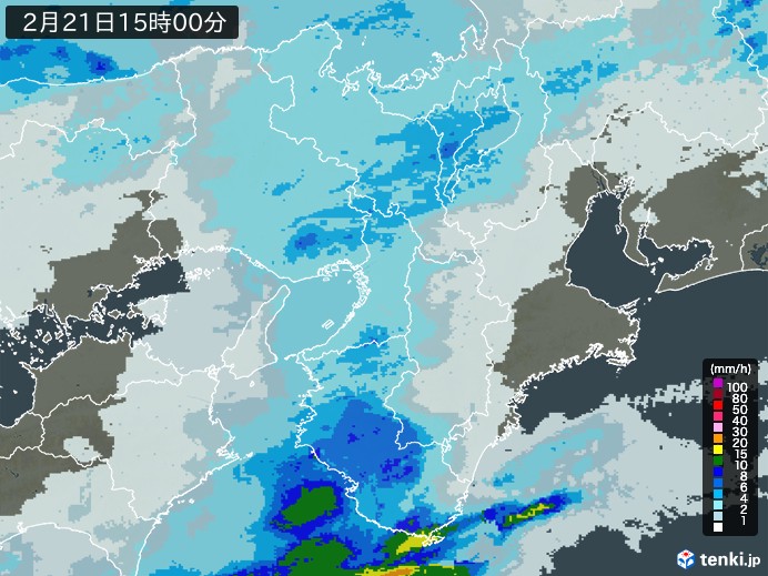 近畿地方の雨雲レーダー(2024年02月21日)