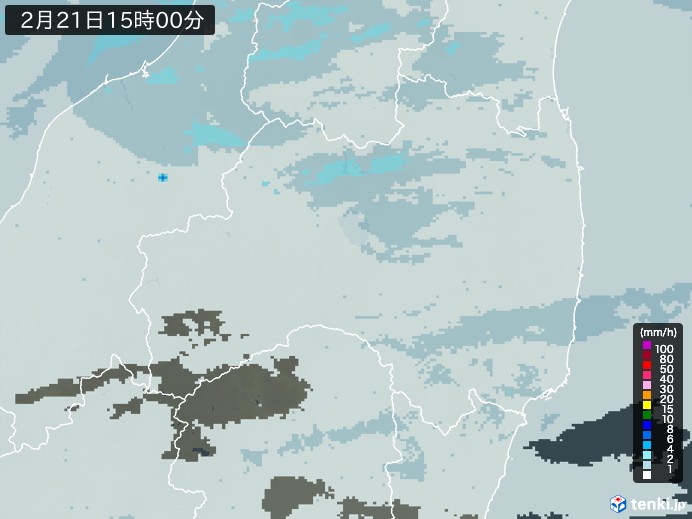 福島県の雨雲レーダー(2024年02月21日)