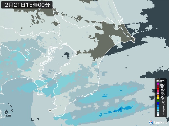千葉県の雨雲レーダー(2024年02月21日)