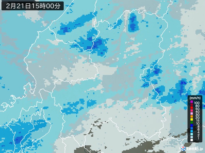 岐阜県の雨雲レーダー(2024年02月21日)