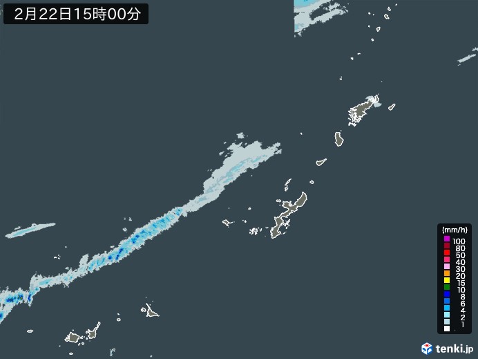 沖縄地方の雨雲レーダー(2024年02月22日)