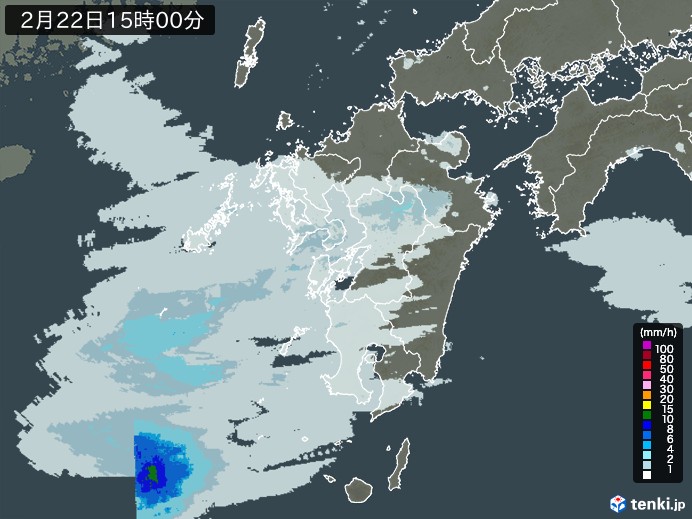 九州地方の雨雲レーダー(2024年02月22日)