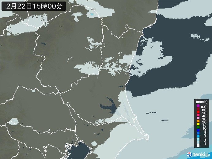 茨城県の雨雲レーダー(2024年02月22日)
