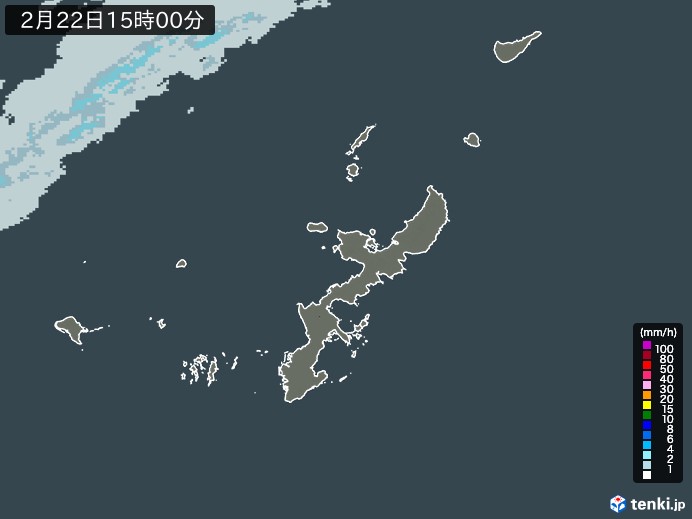 沖縄県の雨雲レーダー(2024年02月22日)
