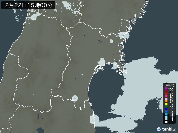 宮城県の雨雲レーダー(2024年02月22日)