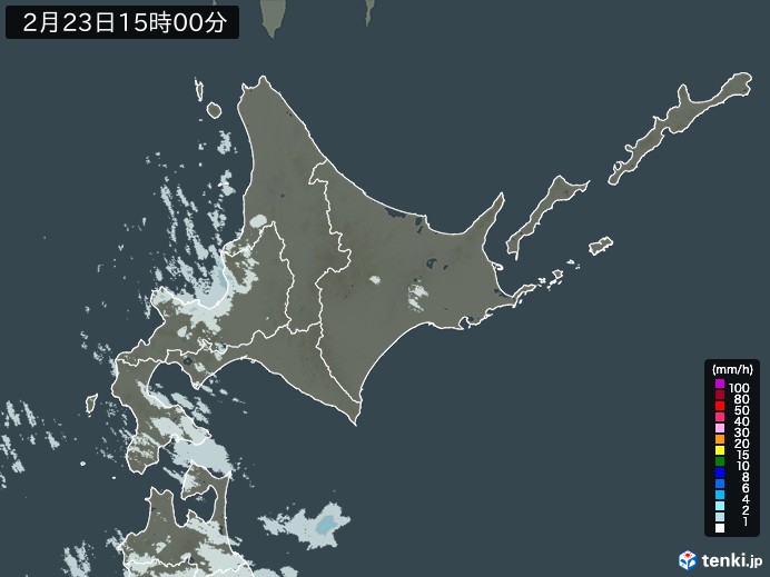 北海道地方の雨雲レーダー(2024年02月23日)