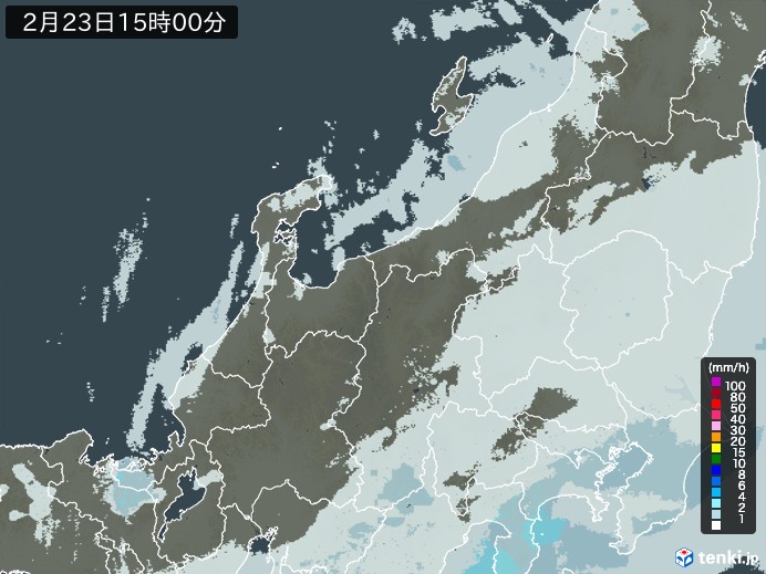 北陸地方の雨雲レーダー(2024年02月23日)