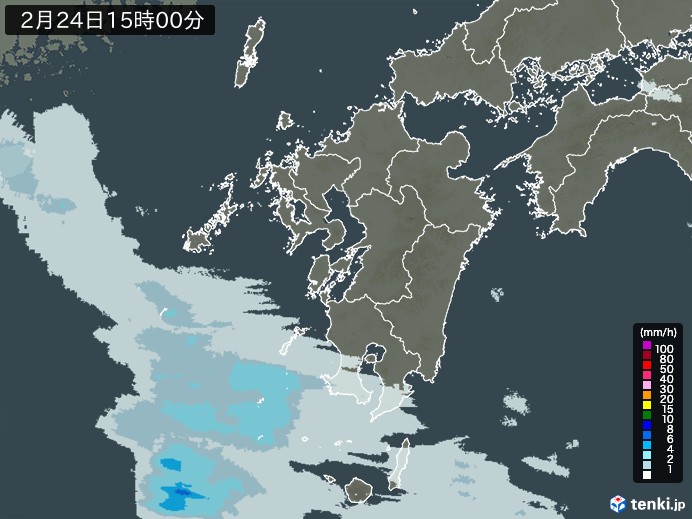 九州地方の雨雲レーダー(2024年02月24日)