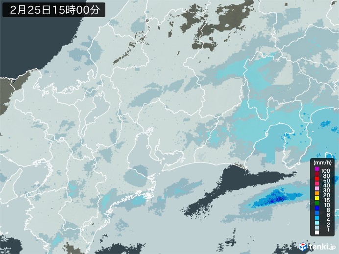 東海地方の雨雲レーダー(2024年02月25日)