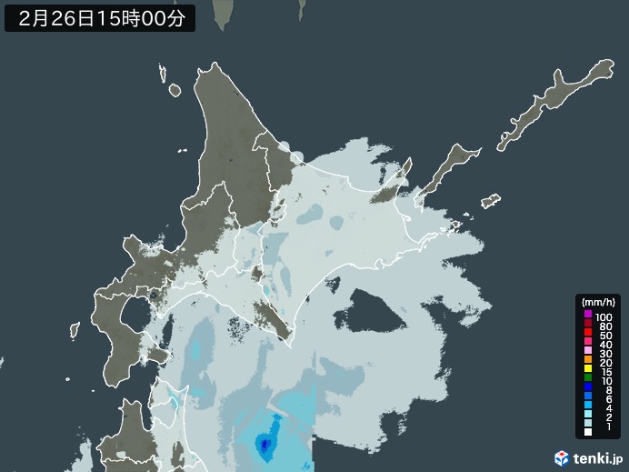 北海道地方の雨雲レーダー(2024年02月26日)