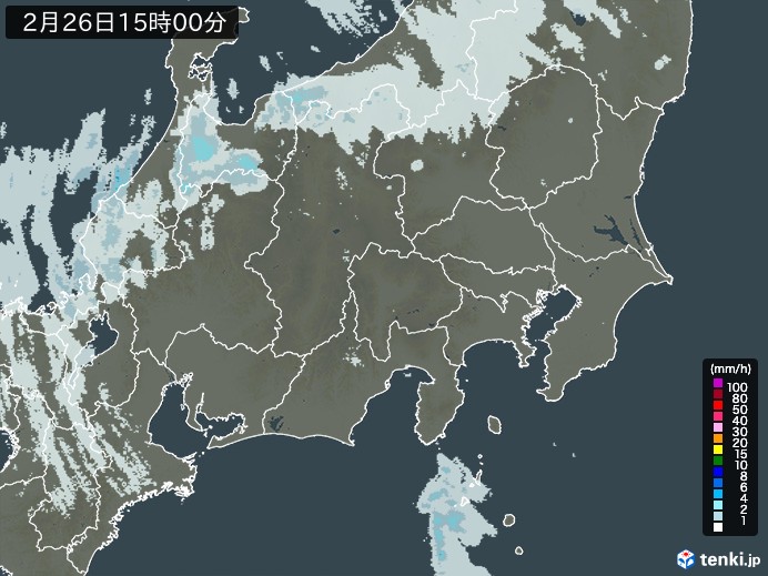 関東・甲信地方の雨雲レーダー(2024年02月26日)