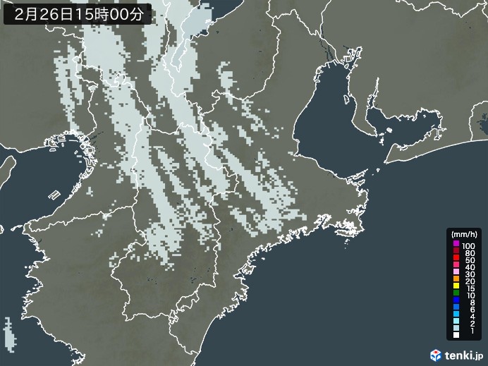 三重県の雨雲レーダー(2024年02月26日)